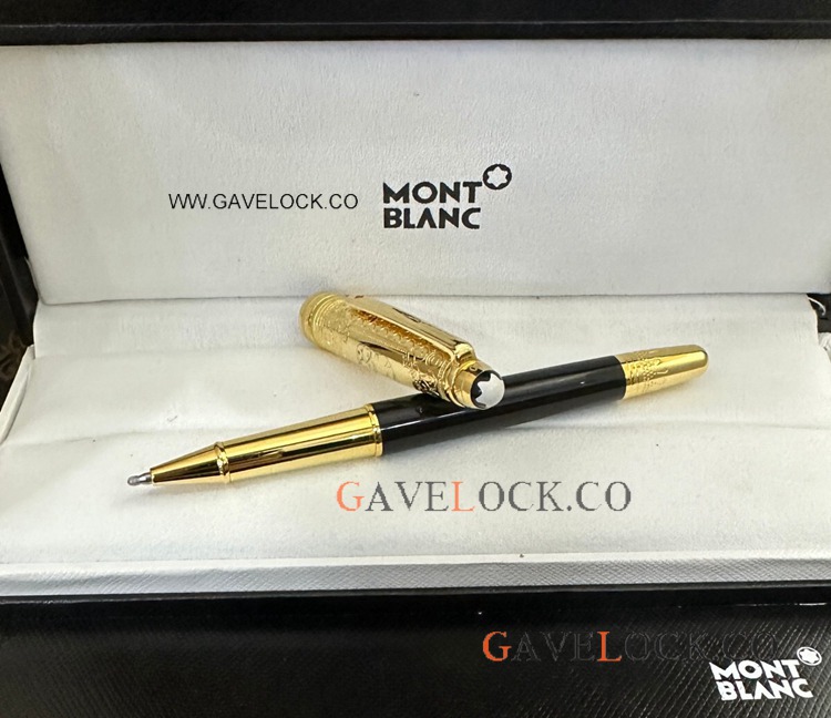 New Montblanc Around the World in 80 Days Doue Rollerball Pen Gold and Black
